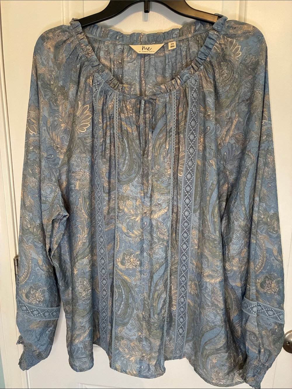 Me & Co. Light Blue Paisley Peasant Blouse 2X